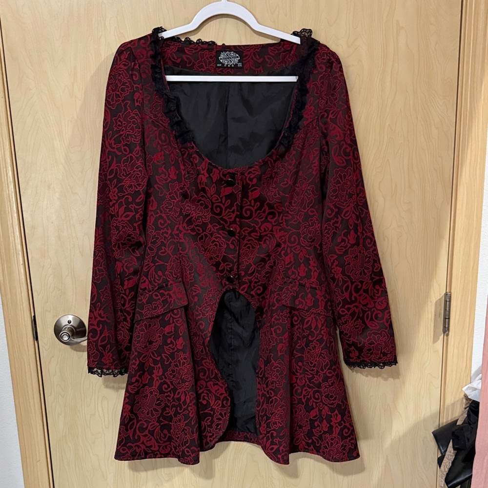 Hot Topic Red and Black Brocade Jacket